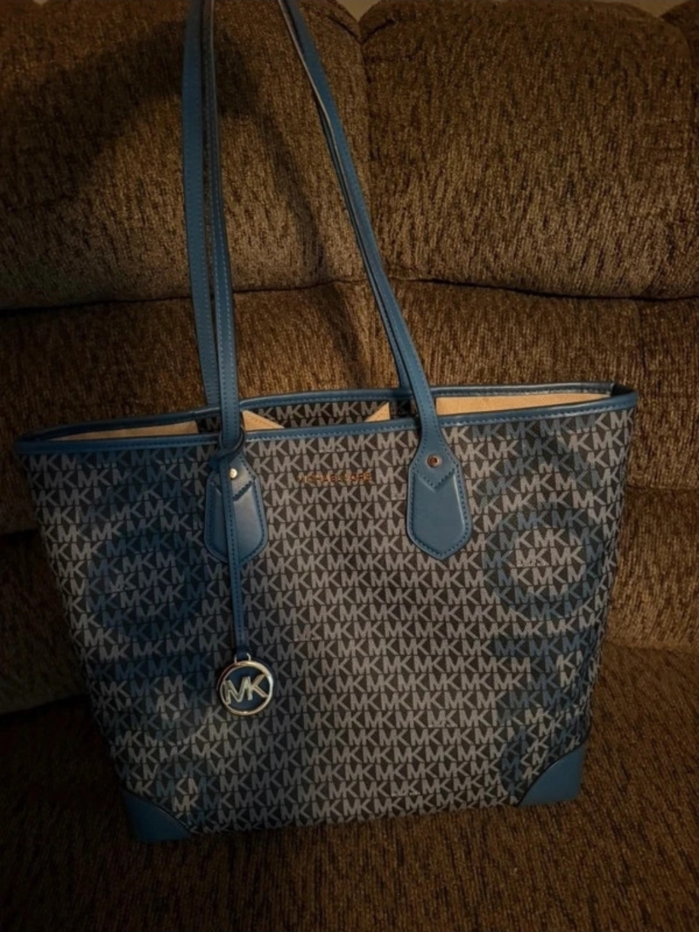 Michael Kors Blue MK Logo Tote Bag